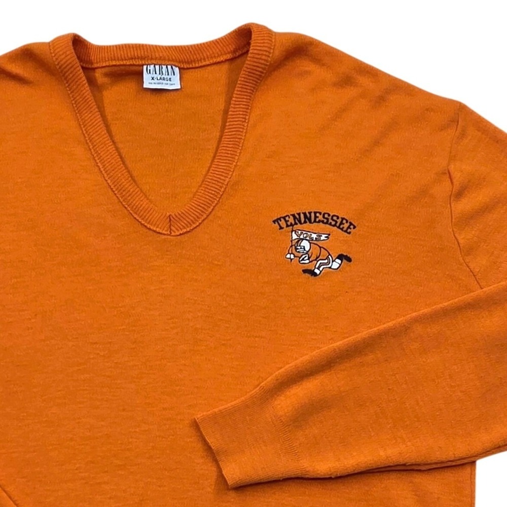 Vintage 70s Garan Tennessee Vols Fighting‎ Smokey V-Neck Sweater Orange XL